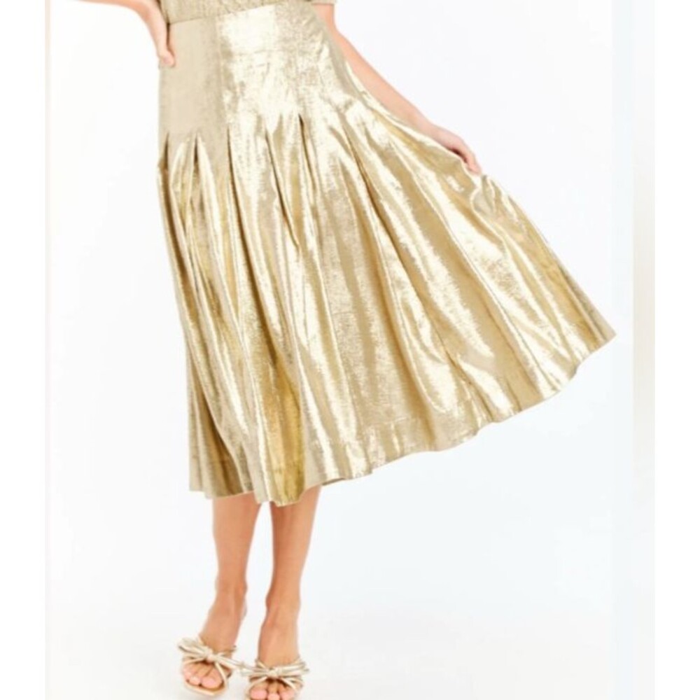 MESTIZA NY Women’s Seville Midi Skirt size 2 NWT Pleated Midi Champagne Gold